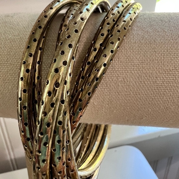 BRASS or Gold Toned Interlocking Bangle Bracelet - Picture 1 of 6